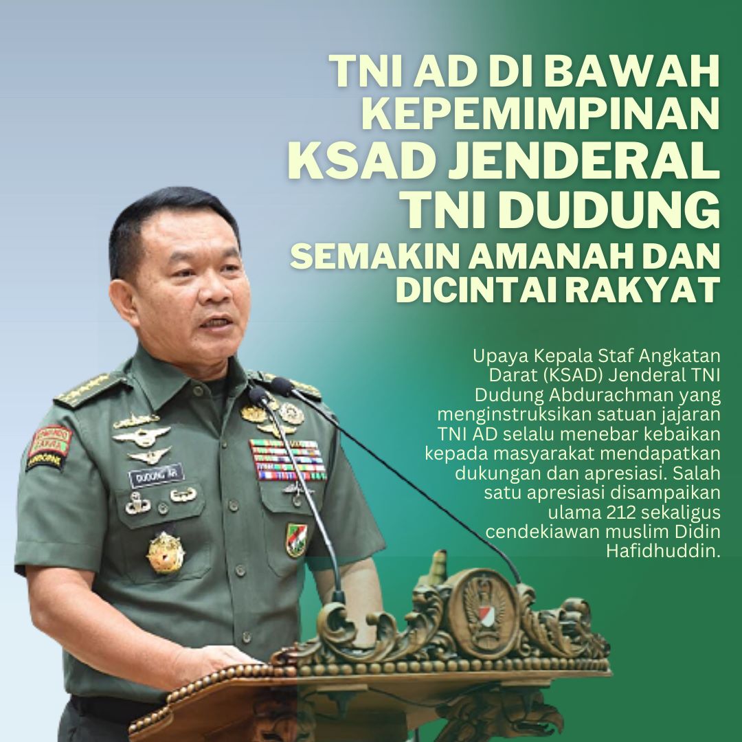 chandra_cndra's tweet photo. Didin mengatakan khtiar Jenderal Dudung yang terus menerus ingin membuktikan jargon “TNI AD di Hati Rakyat” harus dihargai dan jangan dilihat dari aspek politis.

@Ngopibareng_DAR

Angkatan Darat Di Hati Rakyat
Kasad Dudung Abdurachman https://t.co/dwDFbgBT7k