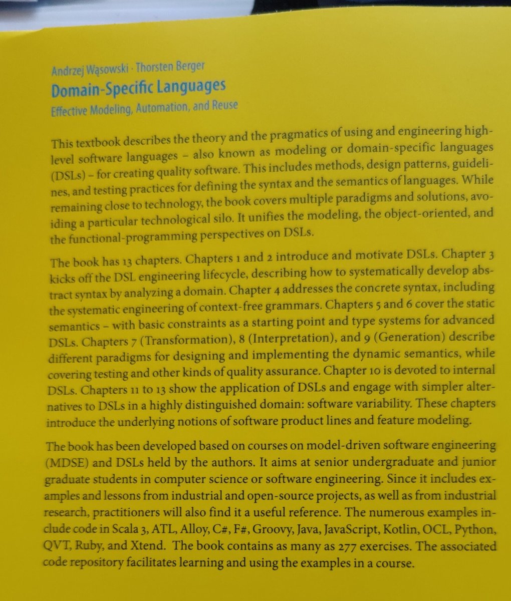 got the book Domain Specific Languages by @AndrzejWasowski and Thorsten Berger #DSL