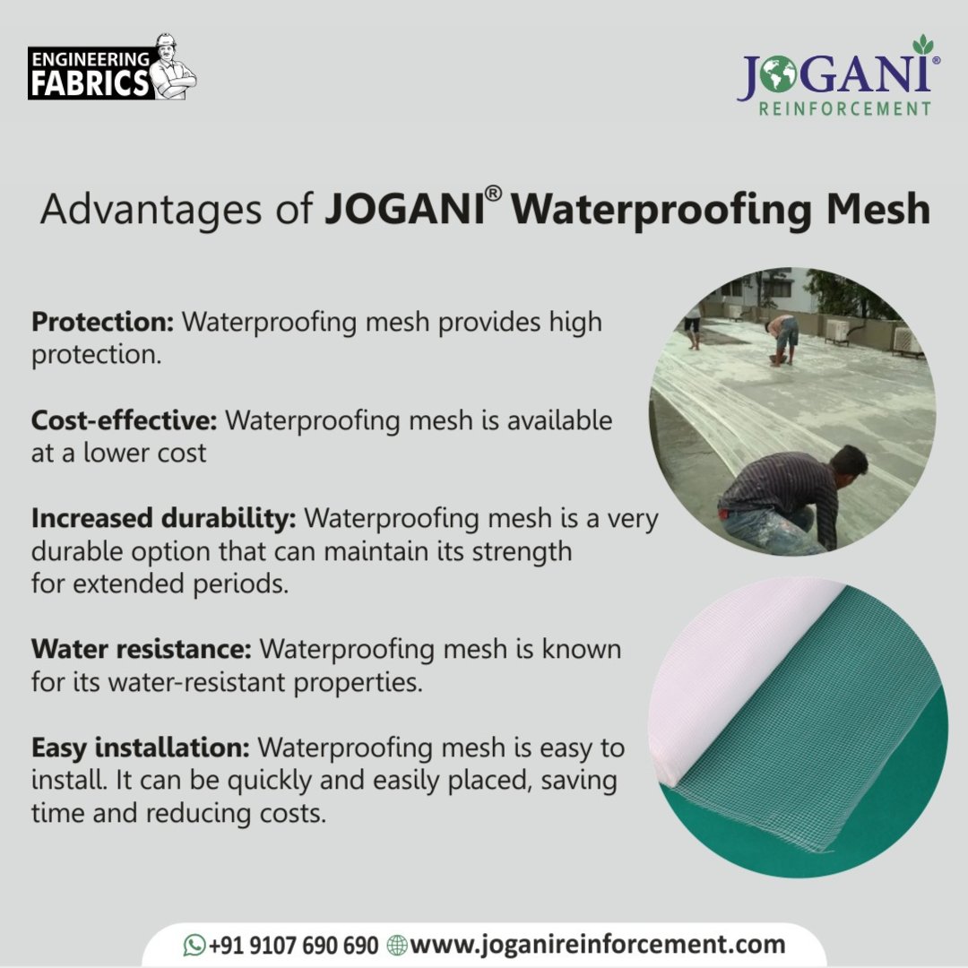 JoganiRt's tweet image. Advantages of JOGANI Waterproofing Mesh
joganireinforcement.com/waterproofingm…
#joganireinforcement #joganimesh #jogani #fiberglassmesh #glassfibermesh #constructionjointmesh #glassfiber #joganigroup #Mesh #constructionsite #builders #engineeringfabrics #TerraceWaterproofing