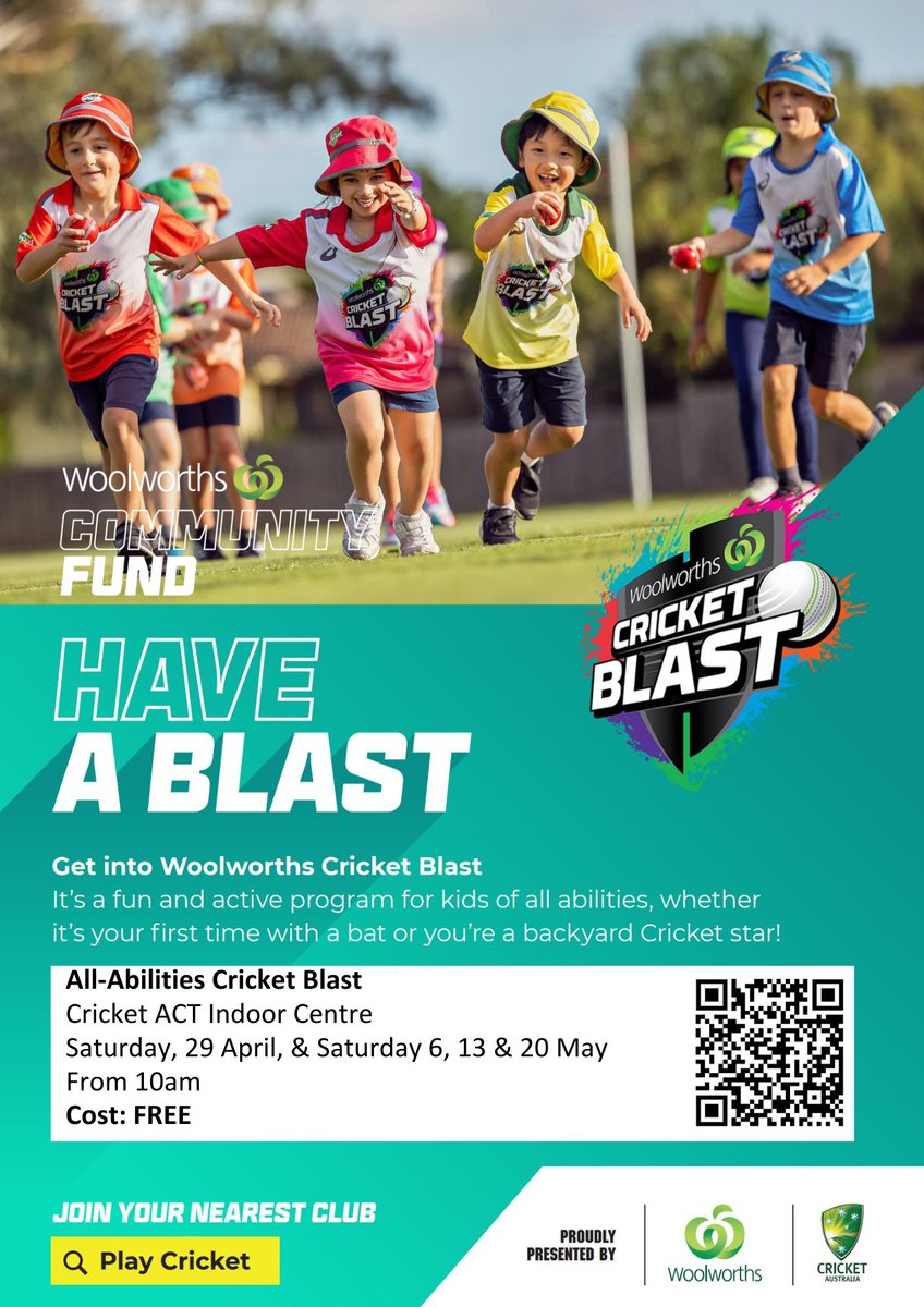 In conjunction with <a href="/MarymeadACTNSW/">Marymead</a> Autism Centre, we're launching a Neurodiverse-focused Cricket Blast program. 

This 4-week, free program starts on Sat, 29 April. 

Register 👉 bit.ly/3ZIrkEV

More info 👉 chelsea.moscript@cricketact.com.au

#cricketact #allabilities