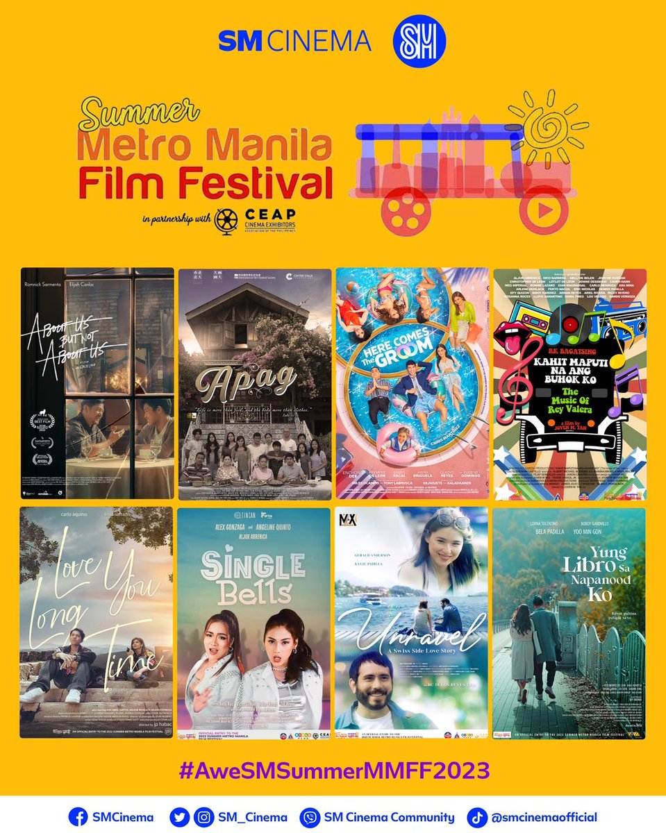 smsupermalls's tweet photo. The first-ever Summer Metro Manila Film Festival is here! 📽☀️

Laugh, cry and even scream in #AWorldofExperienceAtSM with MMFF's local films now showing at @SM_Cinema until April 18, 2023. 💙✨

RT to spread the exciting #SummerTimeAtSM! 😎

#EverythingsHereAtSM https://t.co/gHlm9KKpwY