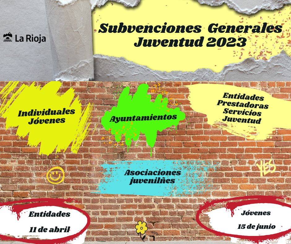 📢Subvenciones generales para #jóvenes 2023 de <a href="/lariojaorg/">Gobierno de La Rioja</a> 
✔️Generales para Entidades, Asociaciones y Ayuntamientos⏳ 11 de abril 
✔️Ayudas individuales en materia de Emancipación⏳ 28 de abril
✔️Generales individuales para jóvenes⏳ 15 de junio 
n9.cl/iy1w8 
#RedSIJ