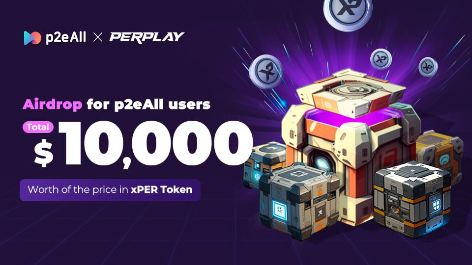 [Partnership Event]

Our HUGE #PERPLAY x p2eAll token and #NFT #Airdrop event with @p2eall begins today! 🎉This is our first NFT airdrop, so don't miss it! 

🎁 PRIZES 🎁
- 84,000 $XPER
- PERPLAY Mystery Box NFTs  

🔎How to join: 
1. Complete the missions: