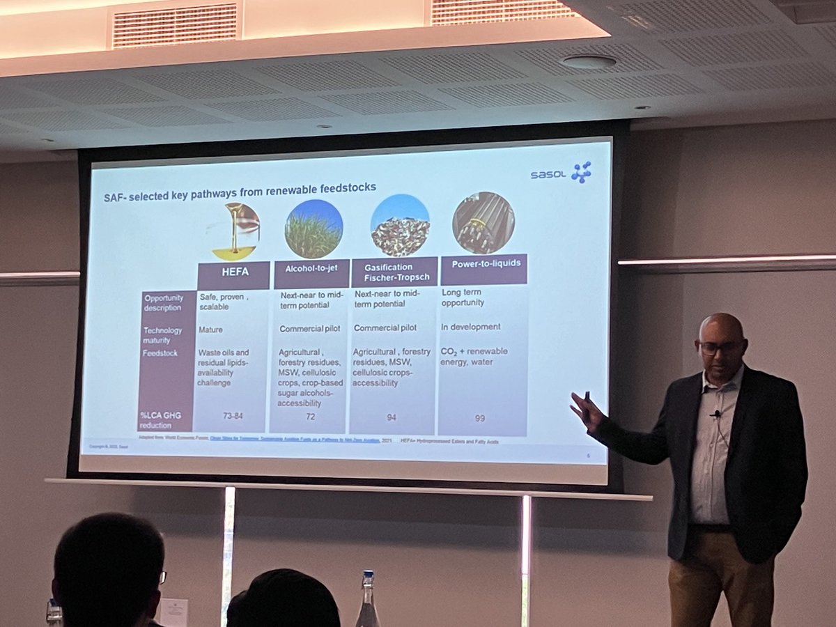 ⁦<a href="/DenzilMoodley/">Denzil James Moodley</a>⁩ has the important role to start the scientific program on the last day after the conference dinner. ⁦<a href="/SasolSA/">Sasol</a>⁩ ‘s perspective on sustainable aviation fuels. #care-o-sene #SyngasConvention4