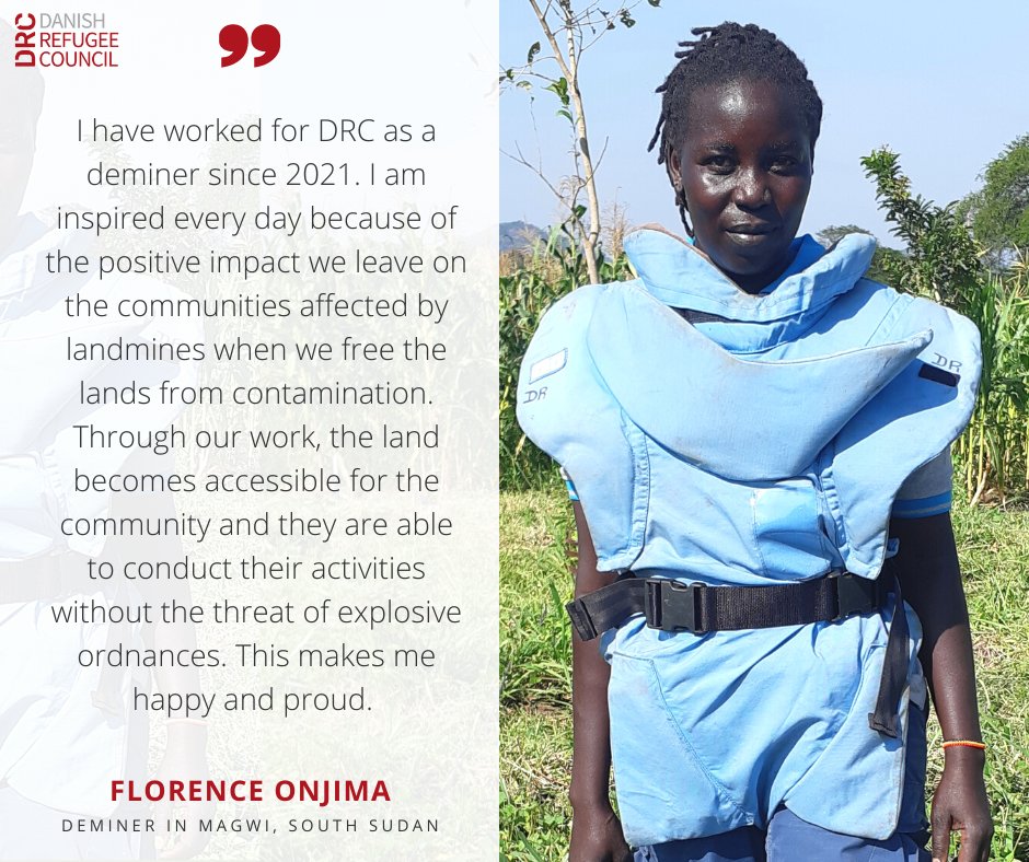 Meet Florence, a @DRC_ngo deminer in Magwi, #SouthSudan. 

She is among 41% of DRC’s female technical staff. She loves her job because it makes her happy and proud.
#Genderequality

#MineAwarenessDay  
#MineActionCannotWait