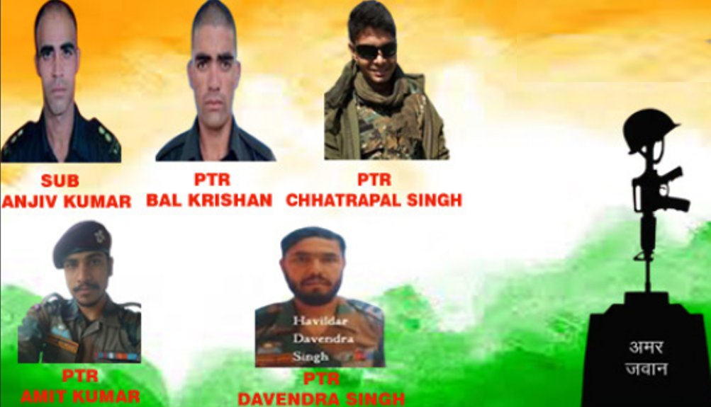 #OnThisDay 05 April 2020, Sub Sanjiv Kumar, #KirtiChakra, Ptr Bal Krishan, Ptr Chhatrapal Singh, Ptr Amit Kumar & Ptr Davendra Singh, all #SenaMedal (P) of 4 PARA (SF) laid down their lives in a fierce encounter in Kupwara, J&K.   
Remember the #IndianBraves, always