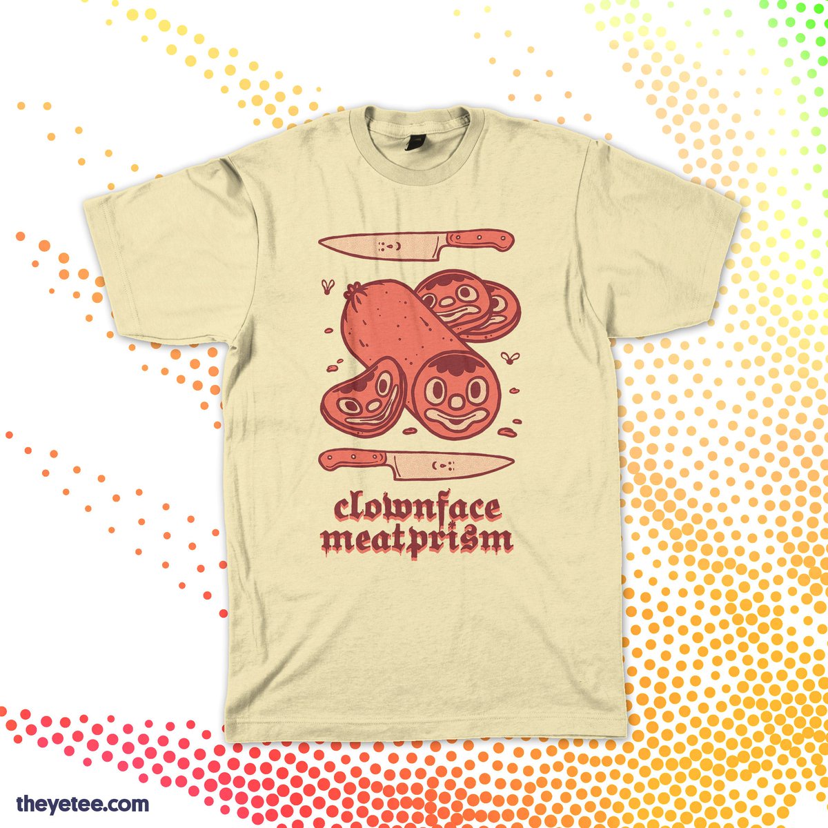 Cooooouk's tweet image. I warned you! Billy the Meatclown is here and he&apos;s got that look in his eyes. You can grab this design as a screen printed t shirt at theyetee.com today only! Honk honk 🤡 
#screenprinted #billytheclown #processedfood #illustration #ipadproart #coolshirt #coldcuts