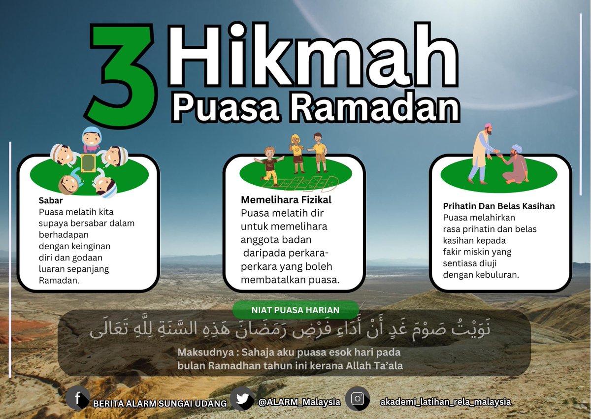 𝐑𝐚𝐛𝐮 𝟓 𝐀𝐩𝐫𝐢𝐥 𝟐𝟎𝟐𝟑 | 𝟑 𝐇𝐈𝐊𝐌𝐀𝐇 𝐏𝐔𝐀𝐒𝐀 𝐑𝐀𝐌𝐀𝐃𝐀𝐍
“Wahai orang-orang yang beriman! Kamu diwajibkan berpuasa sebagaimana diwajibkan atas orang-orang yang dahulu daripada kamu, supaya kamu bertaqwa”

#KDNMadani
#RELAMalaysia
#ALARMTerusUnggulDanCemerlang