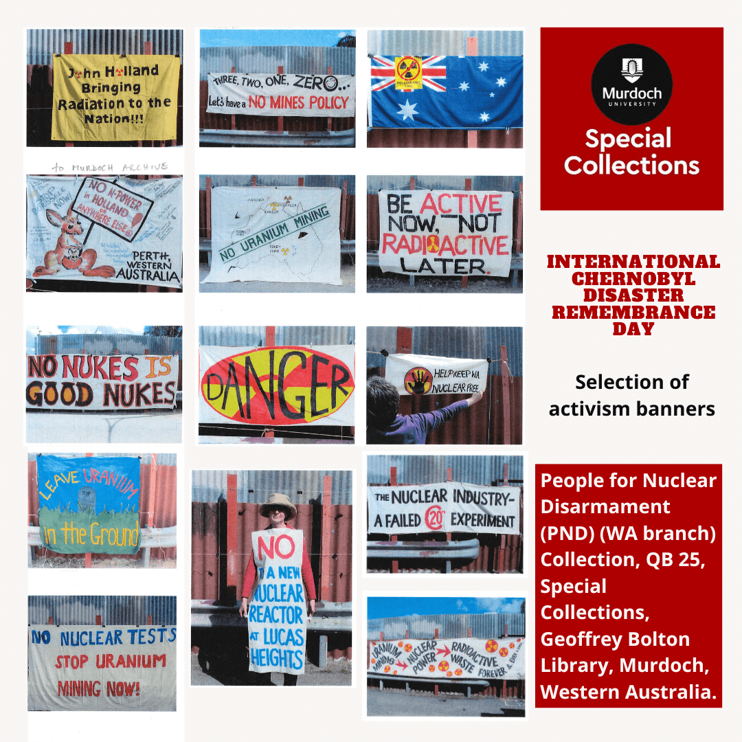 murdochspeccoll's tweet image. #OnThisDay 1986 The Chernobyl Disaster
#PeopleForNuclearDisarmamentCollection contains boxes of anti-nuclear activist banners. Some are giant banners for the side of ships + bridges, some smaller single person banners
Book in today via the link in our bio
#SpecialCollections