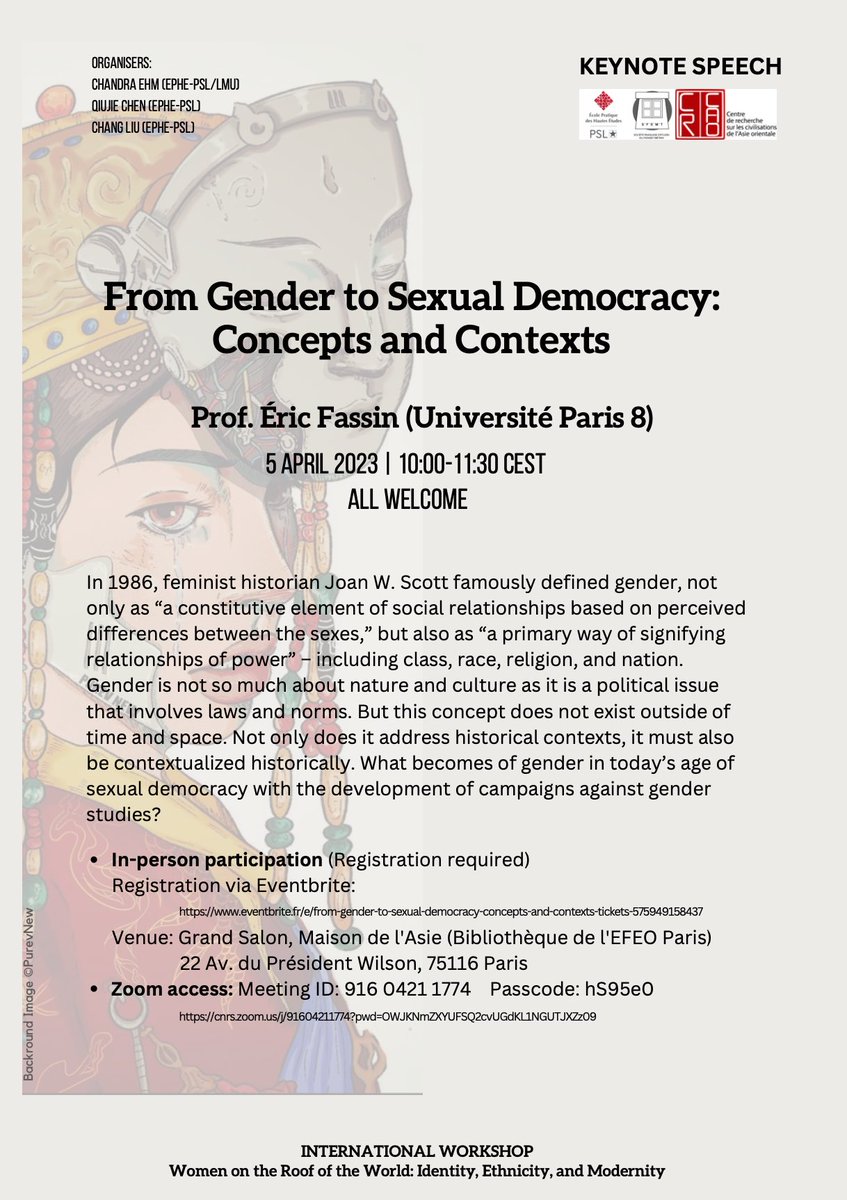 QChen1024's tweet photo. Join us today on Zoom at 10:00 CEST with Prof. @EricFassin (Paris 8) for the keynote speech “From Gender to Sexual Democracy: Concepts and Contexts”. https://t.co/mchxUXrWJL