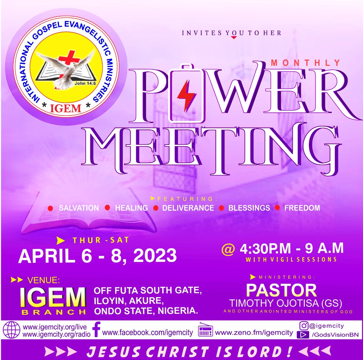 Power Meeting at IGEM Akure Branch is starting tomorrow. #igem #igemakurebranch #power #powermeeting #blessings #miracles