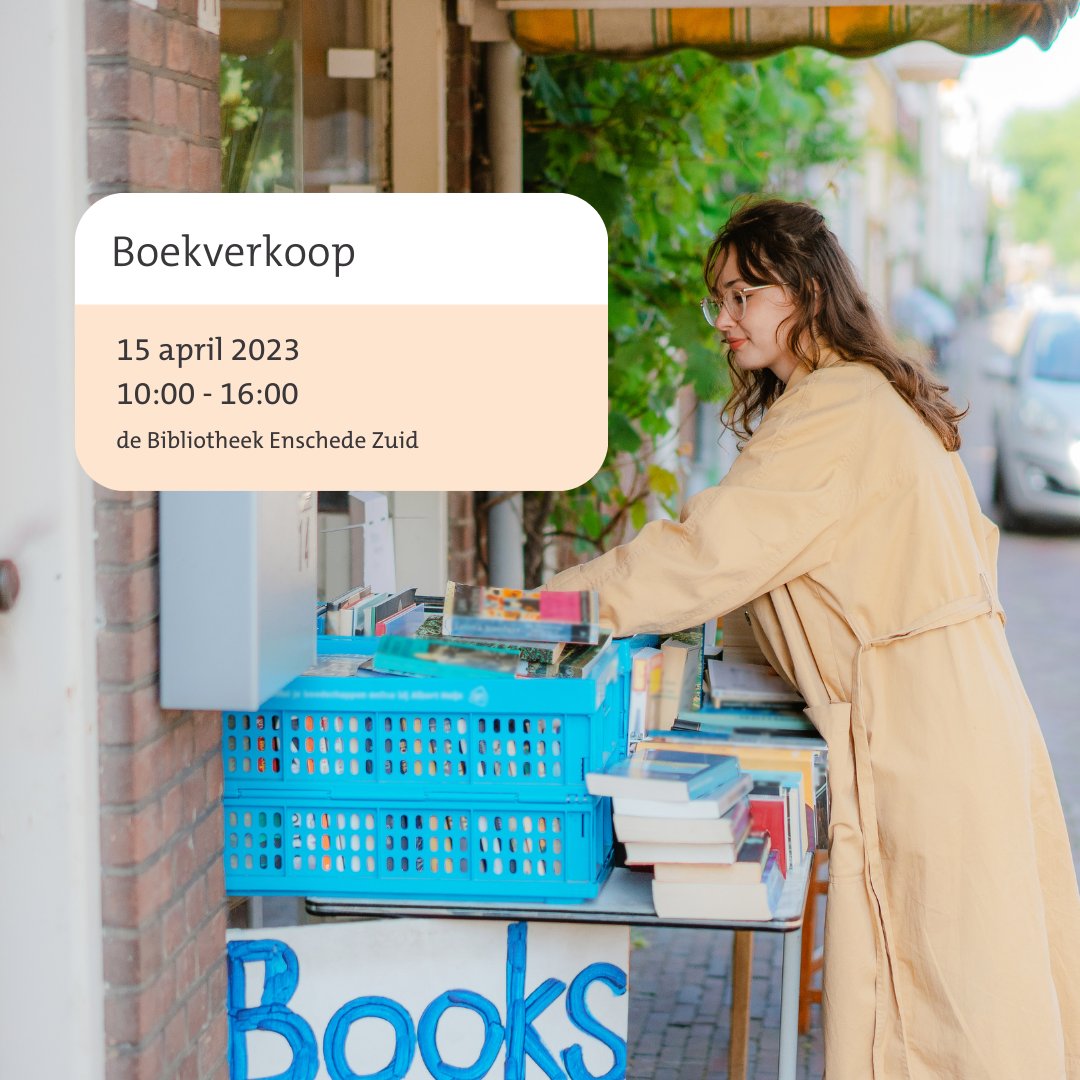 📚 Boekliefhebbers opgelet! 
Op zaterdag 15 april van 10:00 uur tot 16:00 uur organiseert de Bibliotheek Enschede Zuid een grote boekverkoop! Kom langs en scoor de mooiste titels voor een prikkie.

Kijk voor meer informatie op onze website👉bit.ly/40X1pdF