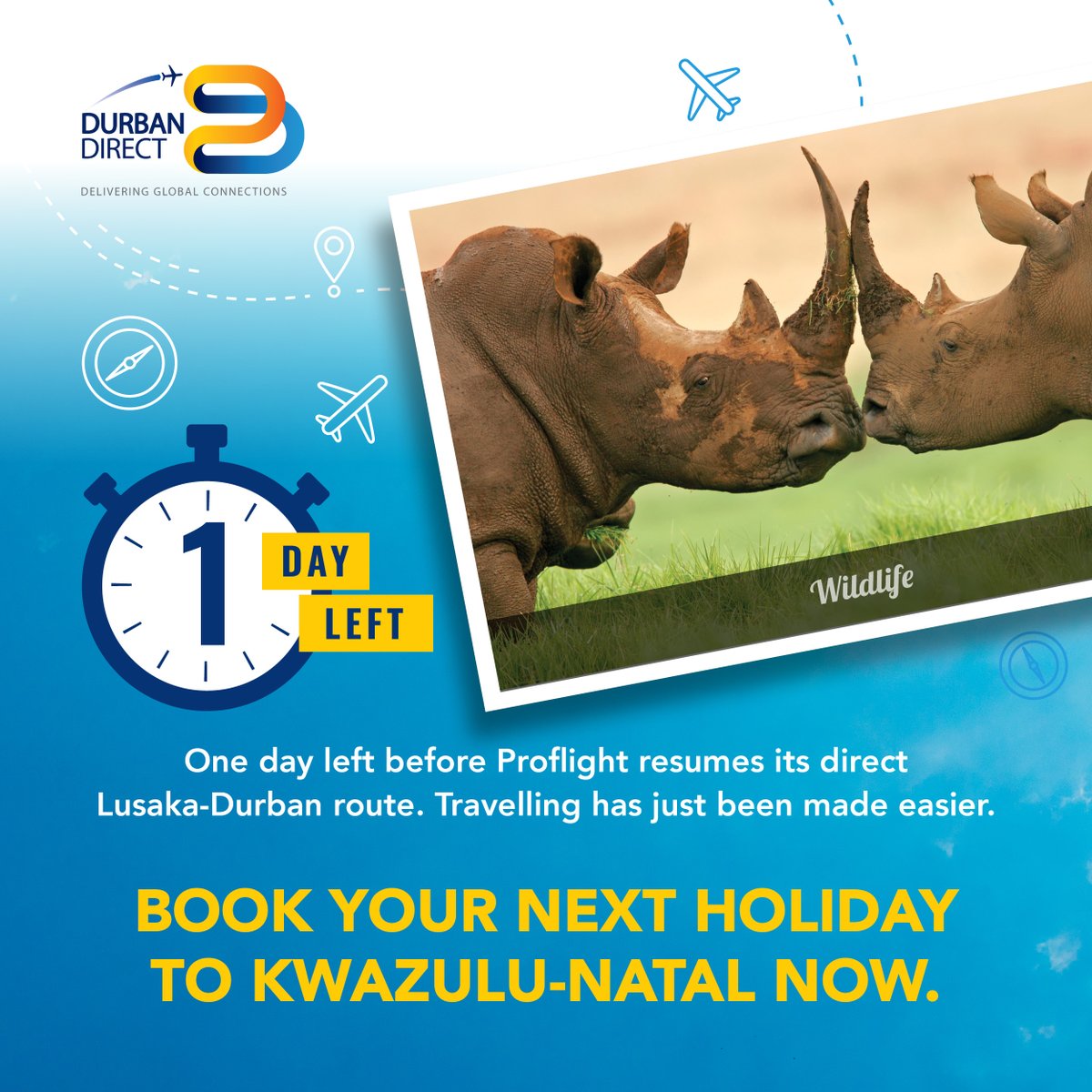 VisitKZN's tweet photo. It's almost time for Proflight Zambia to relaunch their flights between Lusaka and KZN! Stay tuned to our socials for more information!
#EasterInKZN #Proflight #Tourism #Travel #KZNHasItAll https://t.co/QR4GTAO9rc