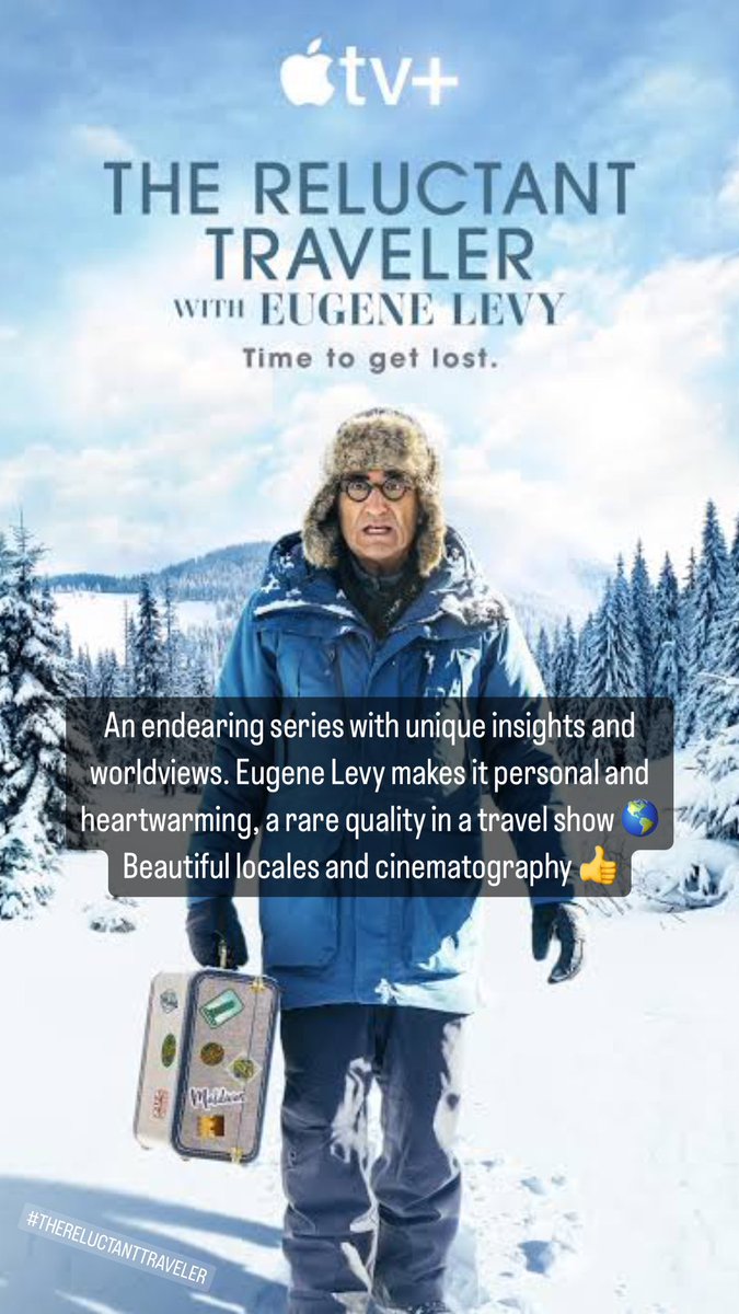 #TheReluctantTraveller @AppleTVPlus An endearing series with unique insights and worldviews. Eugene Levy makes it personal and heartwarming, a rare quality in a travel show 🌎 Beautiful locales and cinematography 👍