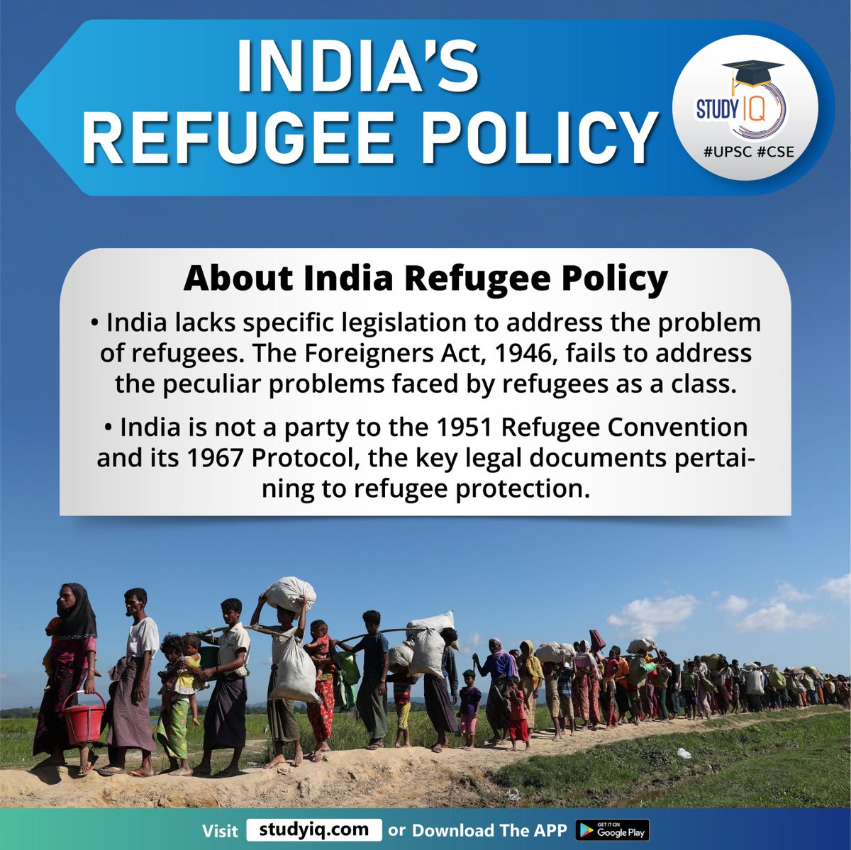 upsciq's tweet photo. India's Refugee Policy

#indiasrefugeepolicy #centralgovernmentscheme #pakistan #refugees #india #foreigneract #problemofrefugees #protocol #refugeeprotection #unrefugeeconvention #rightsofrefugees #upsc #cse #ips #ias #worldaffairs #worldnews https://t.co/rrWfRbwlYv