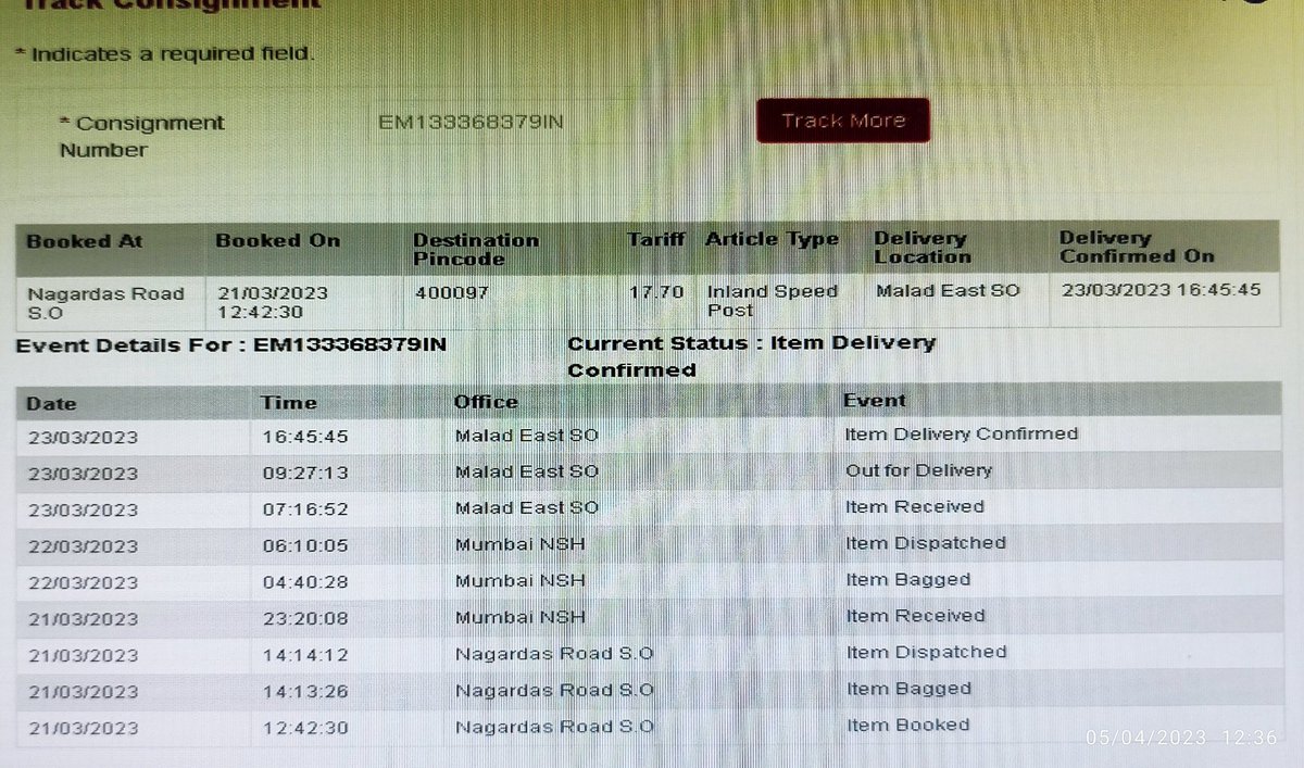 CaNarendraPatel's tweet photo. @kotakneo Again WRONG statement that, YOU RECEIVED ON 28/03/2023, 

whereas,
SPEED POST WAS RECEIVED ON 23/03/2023.

@PostOfficeIndia 
@SEBI_India @udaykotak https://t.co/0tCZvWKSbV