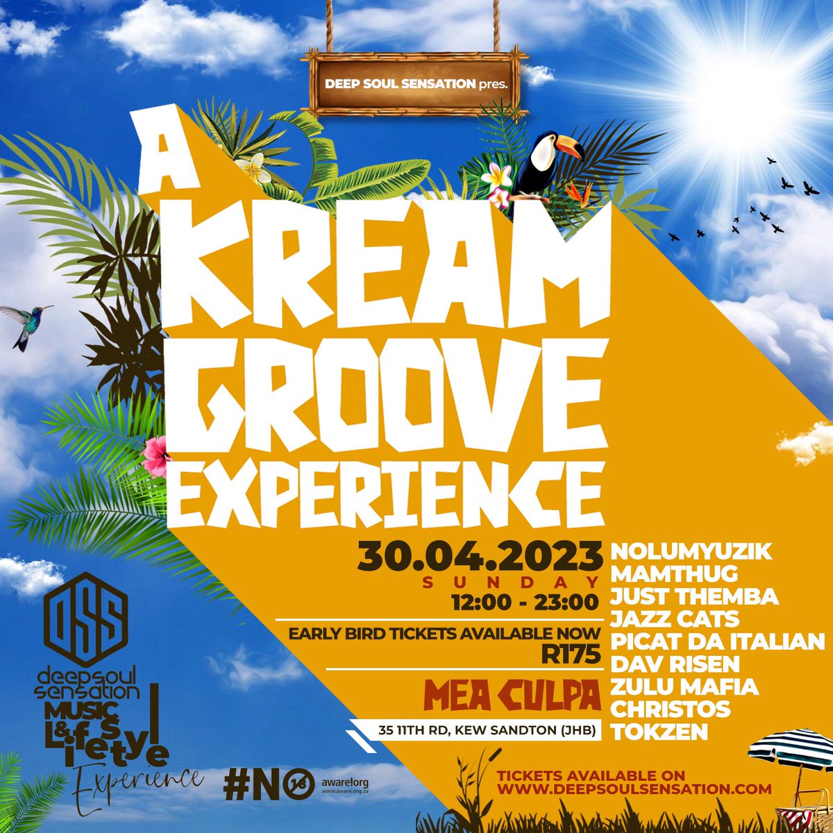 DSS|TheRhythm|HouseMusicEvent (@dsslifestyle) on Twitter photo S.U.N.D.A.Y 🔛30 APRIL 2023
A @kreamgroove experience
📍<a href="/MeaCulpaKew/">Mea Culpa</a>
Feat <a href="/djchristossa/">CHRISTOS KATSAITIS</a> <a href="/DjTokzenSA/">MMTHI'S 8 OUT NOW</a> <a href="/zulumafia_sa/">Mark 6_4</a> <a href="/DavRisen/">Dav Risen</a> <a href="/picatdaitalian/">Picat Da Italian</a> @nolu_myuzik <a href="/Mamthug/">Watermeisie</a> <a href="/justthemba/">Themba Tshamano</a> with a LIVE PA from @jazzcats_sa
a day time vibe closing SUMMER.
Tickets
deepsoulsensation.com S.U.N.D.A.Y 🔛30 APRIL 2023
A @kreamgroove experience
📍<a href="/MeaCulpaKew/">Mea Culpa</a>
Feat <a href="/djchristossa/">CHRISTOS KATSAITIS</a> <a href="/DjTokzenSA/">MMTHI'S 8 OUT NOW</a> <a href="/zulumafia_sa/">Mark 6_4</a> <a href="/DavRisen/">Dav Risen</a> <a href="/picatdaitalian/">Picat Da Italian</a> @nolu_myuzik <a href="/Mamthug/">Watermeisie</a> <a href="/justthemba/">Themba Tshamano</a> with a LIVE PA from @jazzcats_sa
a day time vibe closing SUMMER.
Tickets
deepsoulsensation.com