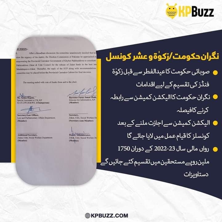 Hussainafd's tweet photo. نگران حکومت /زکوٰة و عشر کونسل
صوبائی حکومت کا عیدالفطر سے قبل زکوٰۃ فنڈز کی تقسیم کے لیے اقدامات
نگران حکومت کا الیکشن کمیشن سے رابطہ کرنے کا فیصلہ
رواں مالی سال 2022-23 کے دوران 1750 ملین روپے مستحقین میں تقسیم کئے جائیں گے
دستاویزات
#KPbuzz https://t.co/489krVusla