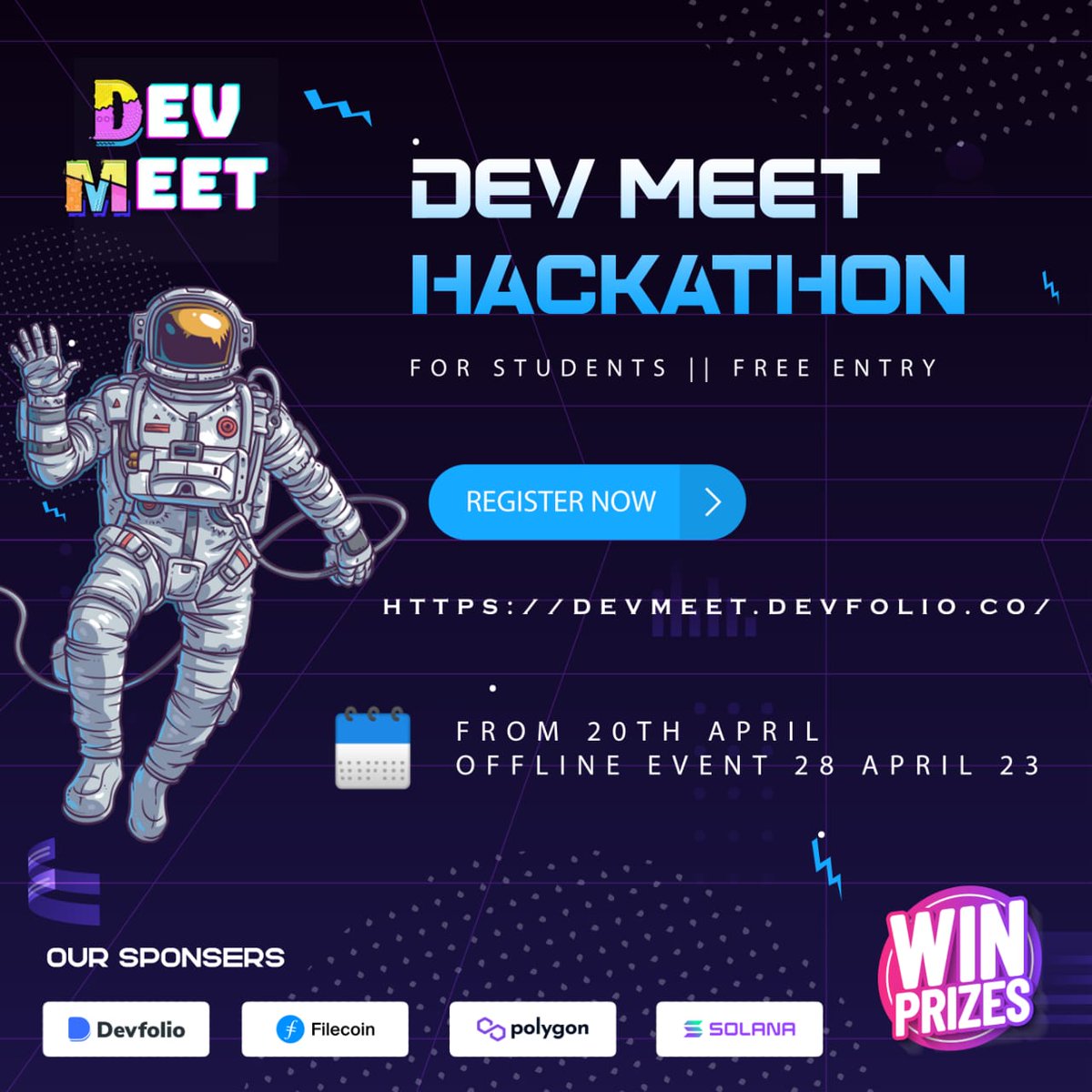 DevmeetLive's tweet photo. The wait is over and the clock is ticking ⏰
Inviting all for the registration 👩‍💻🧑‍💻😎
Visit https://t.co/gDJF4dewJ5 🌎
@devfolio @github @Replit @Polygon @solana @Filecoin 
It's gonna be amazing with all our sponsors 💥🏫
#hackathon #campus #devmeet 
#worktogethergrowtogether https://t.co/yD5EThO2x2