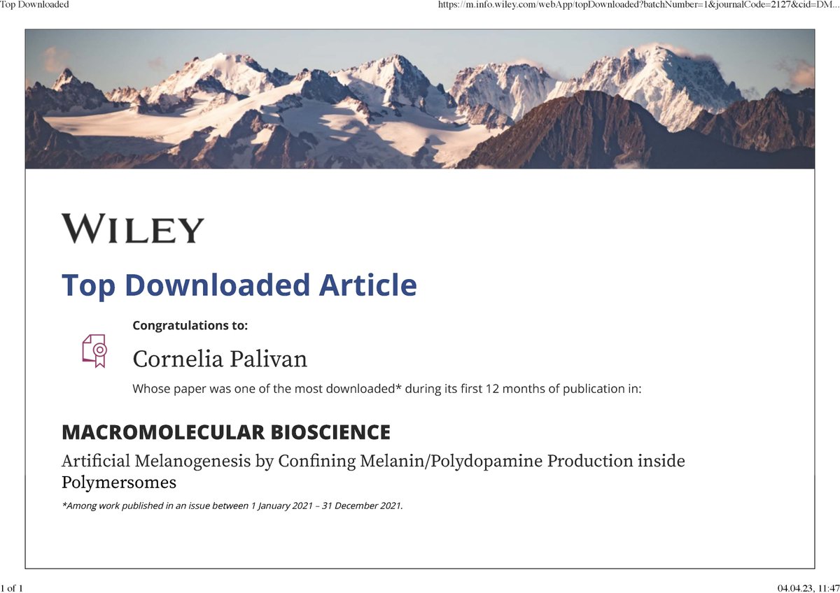 Palivan_Meier's tweet photo. Our 2021 paper on artificial melanosomes was the top downloaded article during its first year of publication! If you'd also like to read it, go here: https://t.co/mRY6tnwsax https://t.co/GCc4EJIyBN