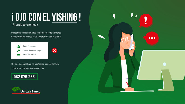 UnicajaBanco's tweet photo. ⚠ Presta mucha ATENCIÓN a las llamadas telefónicas 📞 
✅ Recuerda que no debes facilitar por teléfono: claves de banca digital o telefónica, ni datos bancarios o de tus tarjetas. 
ℹ En #UniBlog te contamos qué es el fraude telefónico o #vishing ▶ https://t.co/4DuITxiHrG https://t.co/4GVM1WpcVc