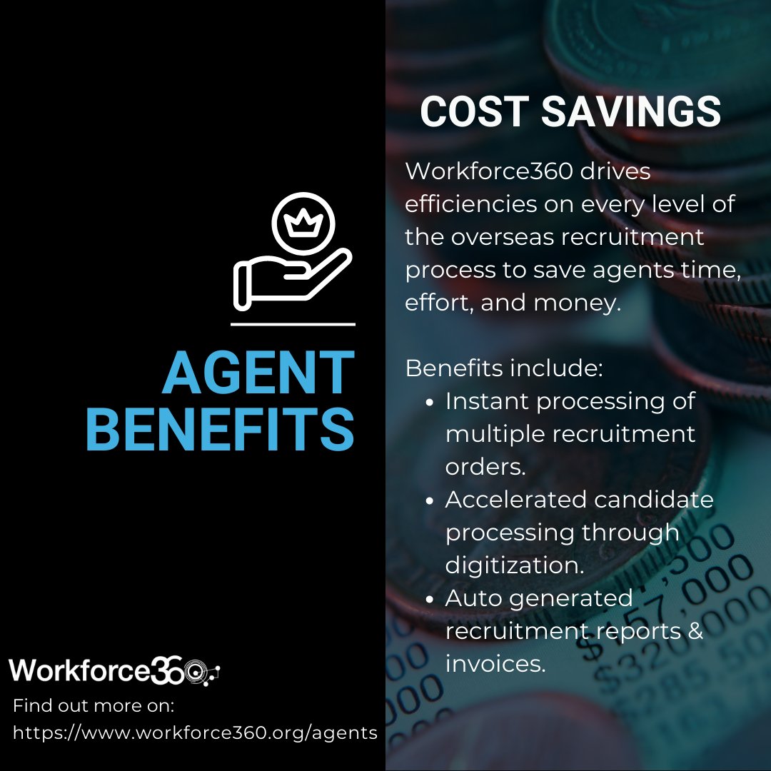 Unparalleled cost savings make #Workforce360 the top choice for overseas recruitment agents seeking to optimize their hiring process. Benefits extend beyond financial advantages by driving efficiencies on every level of the recruitment process #saas #hrtech #DigitalTransformation