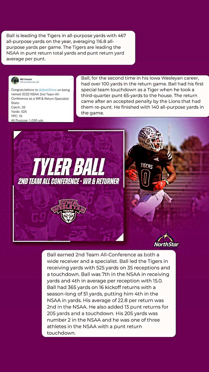 tjball2time's tweet photo. *2x1000+ seasons ‼️

*2nd team All-conference Wide receiver 

*2nd Team all-Conference Specialist 

*Still Available0️⃣💜 , And ready to make plays https://t.co/U9Ko8UfH4p