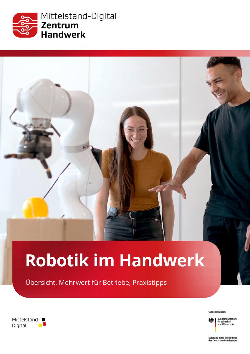 #Roboter unterstützen im #Handwerk bei gefährlichen, körperlich belastenden und eintönigen Arbeiten, z. B. beim #Fräsen, #Schleifen, #Polieren, #Sortieren, #Verpacken und #Dokumentieren. Alle Vorteile im neuen Themenheft "Robotik im Handwerk": bit.ly/410c9rv