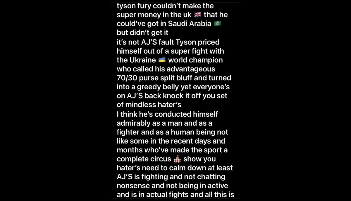 TalkBox101's tweet image. HATERS GIVE AJ A BREAK !!!
AT LEAST HIS ACTUAL ACTIONS ARE MUCH LOUDER THAN WORDS NOT LIKE SOME TYSON STOP TALKING GET BACK TO FIGHTING THERES A GOOD FELLA
