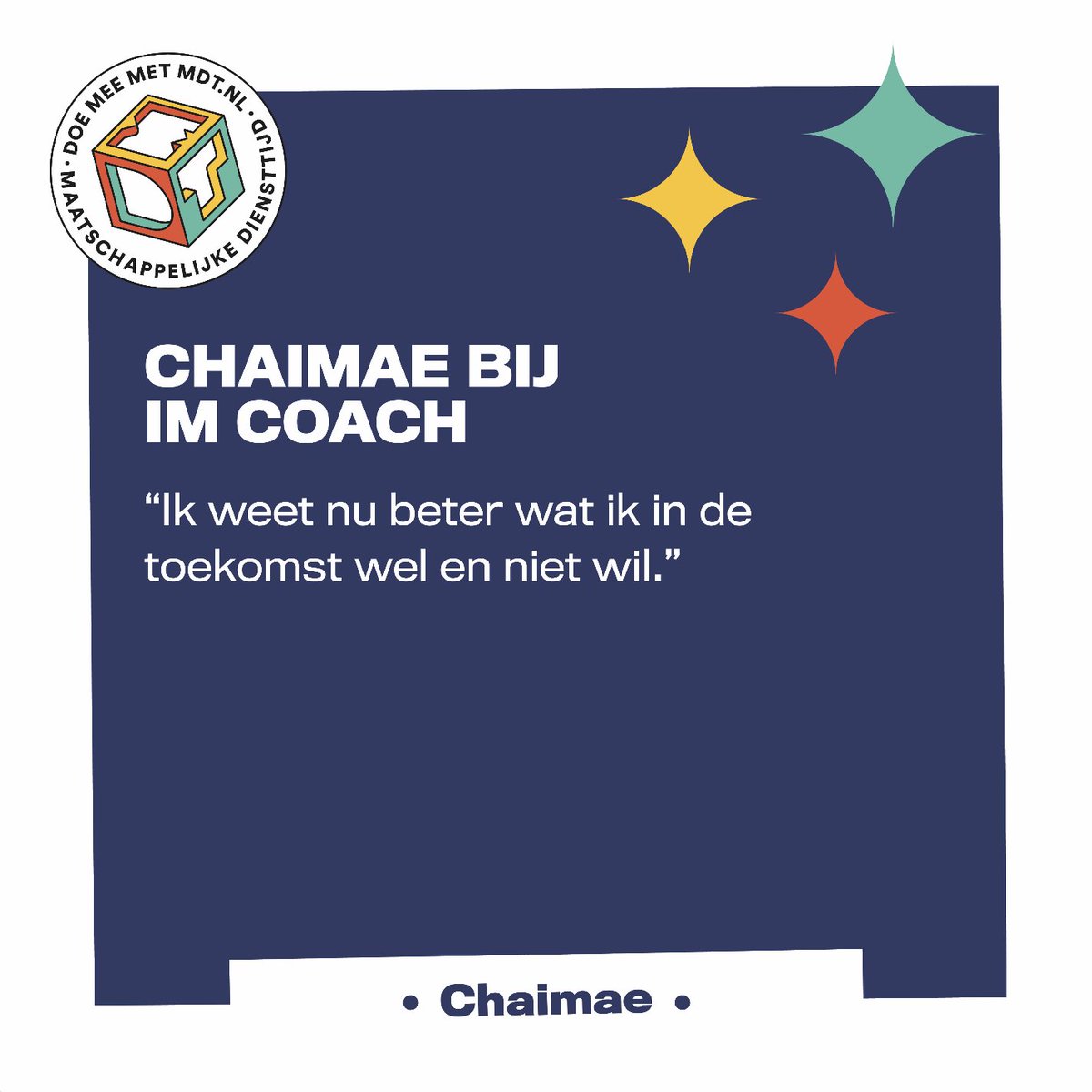 Als kind ging Chaimae drie jaar elke zondag naar de IMC Weekendschool. Dat beviel zo goed, dat ze zich aanmeldde voor #MDT-project #IMCoach. "Nu vervul ik een voorbeeldrol voor de leerlingen.” Wat ze allemaal doet? Lees het interview met Chaimae: doemeemetmdt.nl/ervaringen/cha…