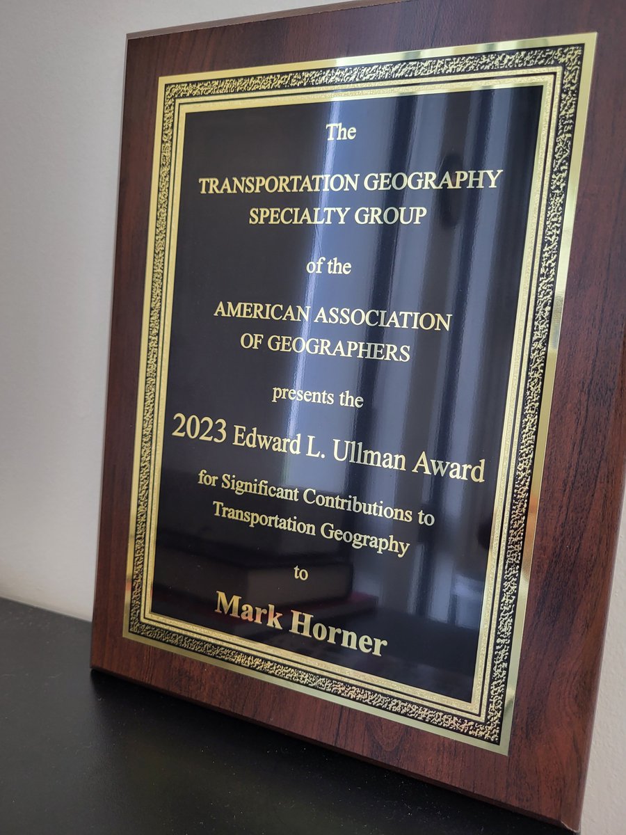 Dr. Mark Horner was honored at #AAG2023 with the Edward L. Ullman Award for his contributions in the field of Transportation Geography. As an honoree, Dr. Horner will give the Fleming Lecture at #AAG2024.

Congrats!
