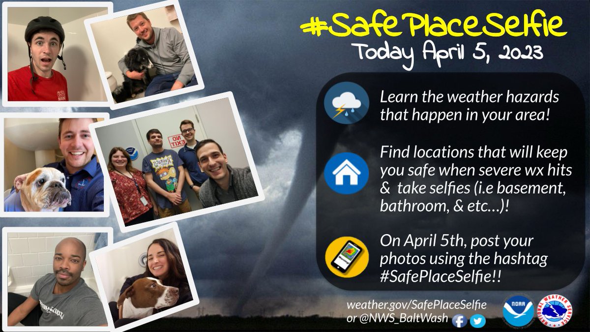 Where would you go if life threatening severe weather approaches your area? Spend a few minutes going to that safe place, take a selfie, and share over social media using the #SafePlaceSelfie. More at weather.gov/safeplaceselfie. #MDwx #VAwx #WVwx #DCwx