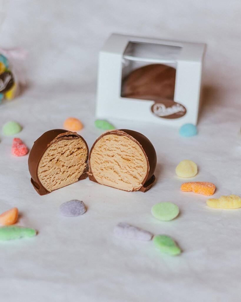 Fresh, delicious fudge eggs are out for Easter! We have classic milk &amp; dark chocolate, as well as the uber-delicious peanut butter fudge eggs. All made from-scratch using fair trade chocolate and all-natural ingredients.