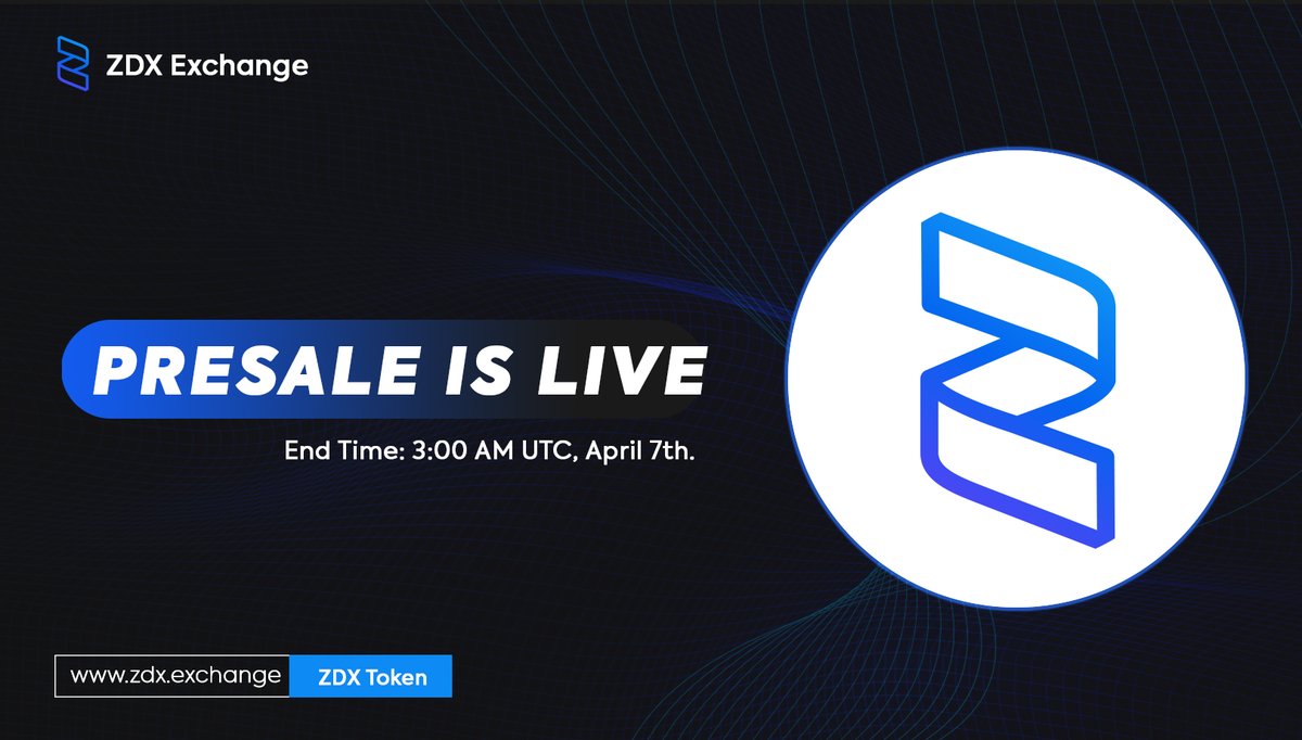 zdx_exchange's tweet image. 🚨 ZDX Exchange - Presale is live now 🚨

📲 Presale Link: pinksale.finance/launchpad/0x3F…

Start Time: 1:00 PM UTC, April 5th.
End Time: 3:00 AM UTC, April 7th.
Listing Time: 1:00 PM UTC, April 7th.

#Arbitrum #ZDX #Presale #PinkSale