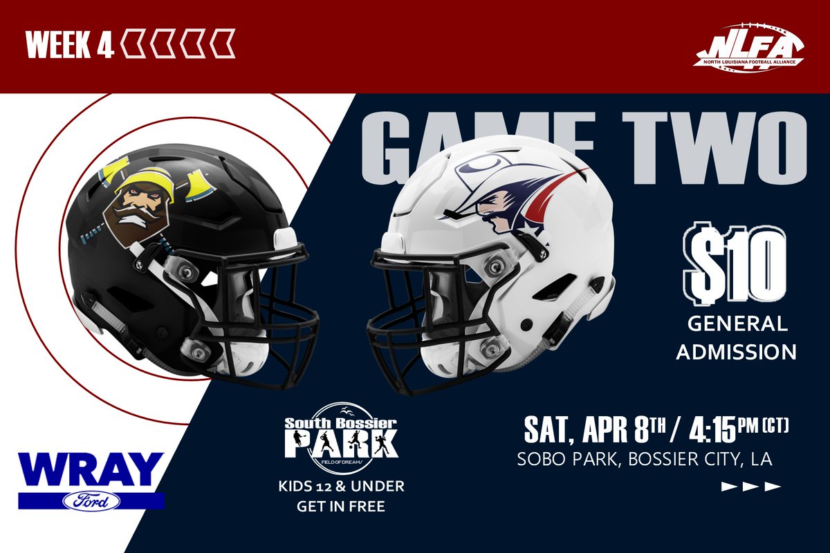NLFAFootball1's tweet photo. Week 4 of NLFA π is near... General admission is $10 "All Day", and children 12 and under get in FREE. #NLFA2023 #TheNextLevelExperience #NorthLouisianaFootballAlliance https://t.co/ebpzG0rdJ2