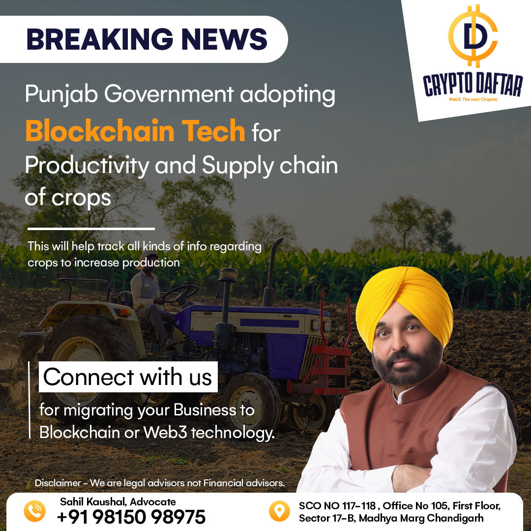 Cryptodaftar's tweet photo. Breaking News - Punjab Government adopting Blockchain Technology for Productivity and Supply Chain of Crops !! ⚡

#punjabgovernment #blockchain #web3 https://t.co/QeXVGRrcbR