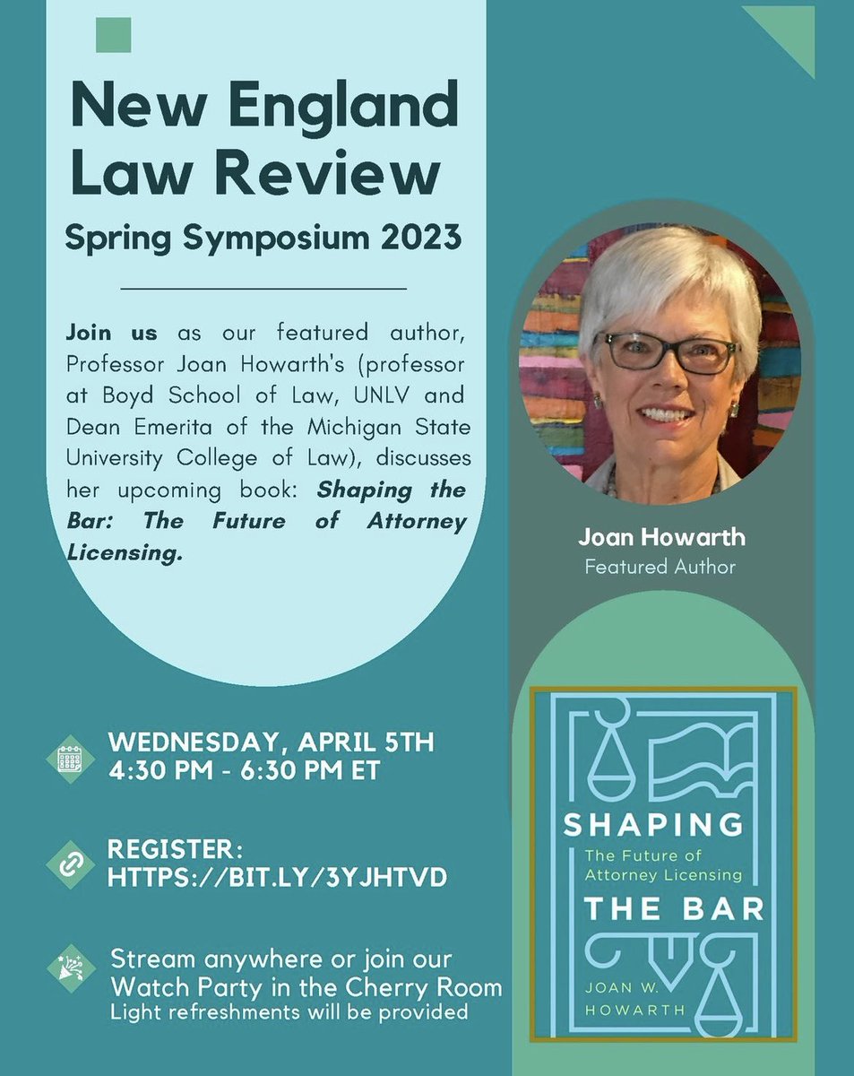 Todays the day! Joan Howarth will be discussing her book, Shaping the Bar: The Future of Attorney Licensing. It’s not too late for you to join! Register using the Zoom link or attend on campus. Don’t miss your chance to participate in a fascinating discussion on a timely topic.