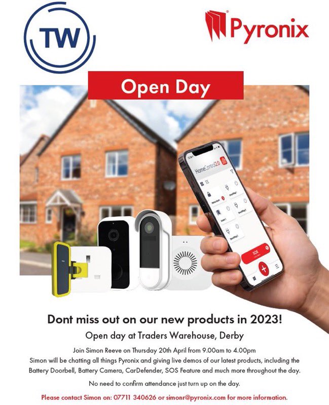 MrSimonReeve's tweet image. @Pyronix East Midlands Open Day!

Head over to @twsecuritydist, Pride Park, Derby on Thursday 20th April to check out the new Pyronix security must-have products.

With tools to generate more leads, increase revenue and get more out of 2023!

#pyronix #security #upsells