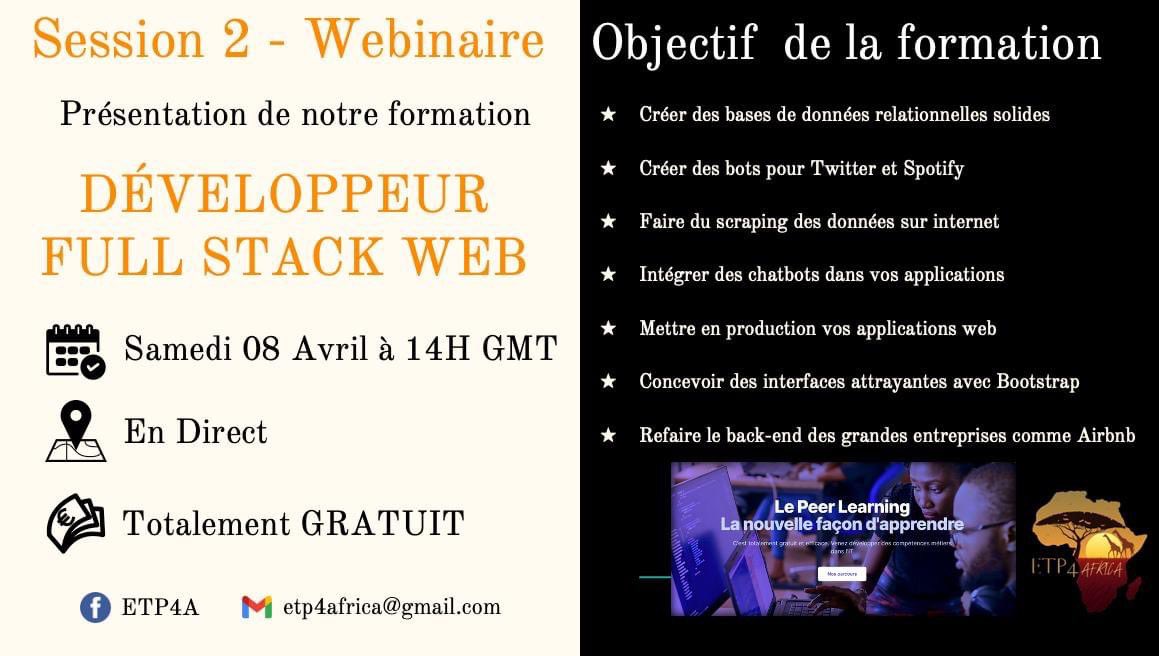 DialloFabiine's tweet image. La deuxième session de la formation totalement gratuite ce sera ce samedi 08/04 a 14h GMT. 
#DeveloppeurWeb #fullstack  #Peerlearnig