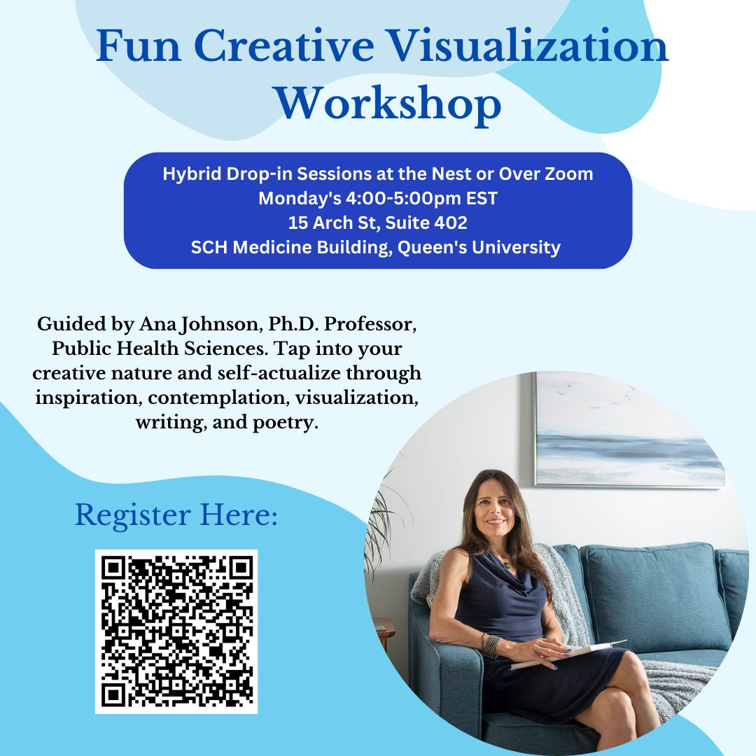 AnaJAuthor's tweet photo. Are you interested in a fun creative visualization workshop? If so, join Ana Johnson, Ph.D. next Monday from 4:00-5:00pm EST either in-person at the Nest or over Zoom for a fun creative visualization workshop. 
Register below: https://t.co/eRfoPfTEQx https://t.co/Iq2bex7PA9