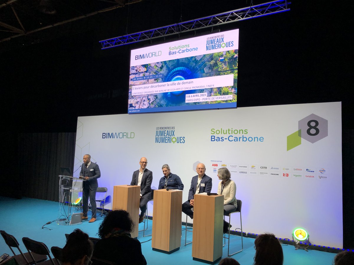 👋En direct de <a href="/bim_world/">BIM WORLD</a> pour la #conférence du <a href="/3CABTP/">CCCA-BTP</a> "5 leviers pour décarboner nos villes". Faire évoluer les #compétences dans le secteur, prendre en compte l'usager, adopter une #politique territoriale engagée... Oui, il existe des solutions pour décarboner🌱#BIMWorld2023