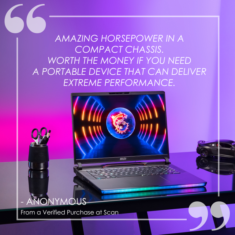 MSI__UK's tweet photo. This #ShoutOutForMSI rated the Raider GE78 HX an astounding 5/5 ⭐⭐⭐⭐⭐
"Amazing horsepower in a compact chassis. Worth the money if you need a portable device that can deliver extreme performance." 🐎
#ShoutOutForMSI #RaiderGE #MSIReview #RTX40 https://t.co/4jnAjOj3Dc