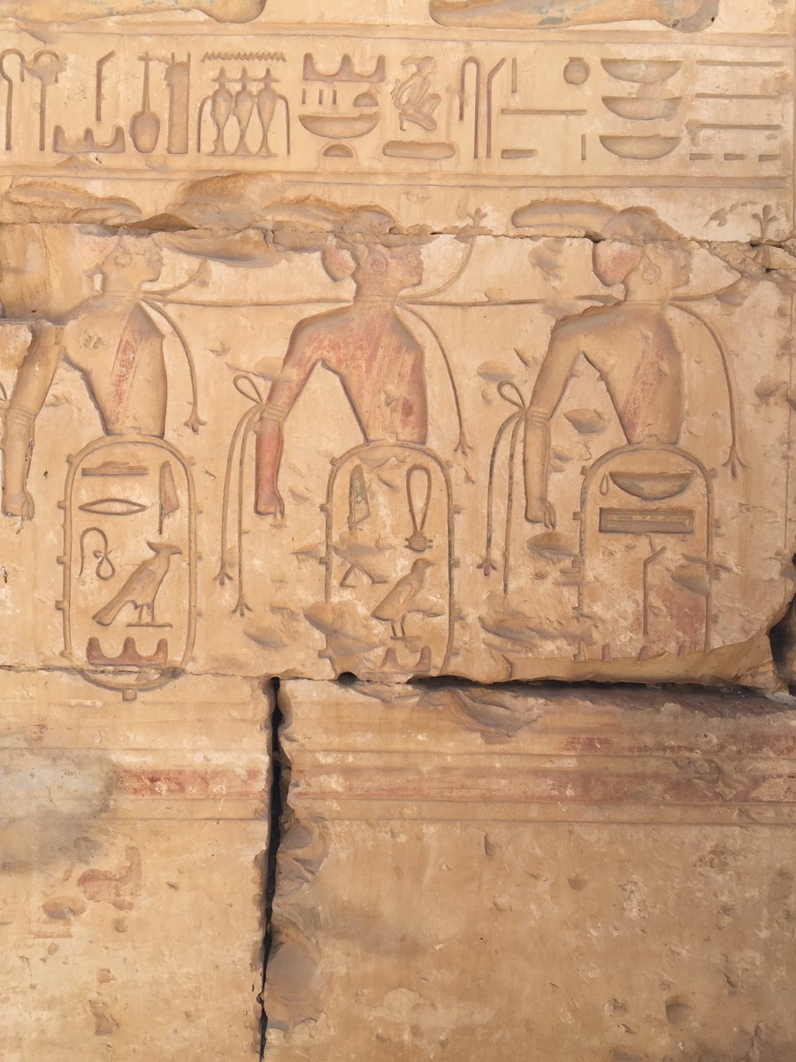 landoflove20's tweet photo. Z rear of Z second #hypostyle hall are 3 sanctuaries.Z central shrine is Z '#alabaster' sanctuary of #Osiris where we can see a restored statue group in gray #granite which was brought from another location in Z temple & depicts #Osiris,#Isis,#Horus,#Seti1 & #RamesesII. https://t.co/K1hNG59y1G