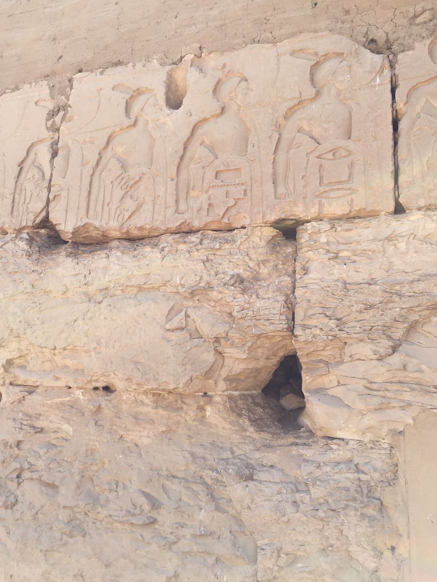 landoflove20's tweet photo. Z rear of Z second #hypostyle hall are 3 sanctuaries.Z central shrine is Z '#alabaster' sanctuary of #Osiris where we can see a restored statue group in gray #granite which was brought from another location in Z temple & depicts #Osiris,#Isis,#Horus,#Seti1 & #RamesesII. https://t.co/K1hNG59y1G