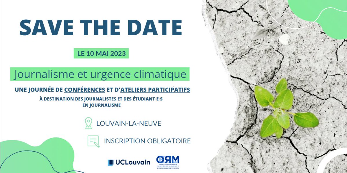EjL-ORM (@UCLouvain) (@ejl_orm) on Twitter photo 🗓️SAVE THE DATE ! Comment informer sur l'urgence climatique ? 🌍 L'<a href="/EjL_ORM/">EjL-ORM (@UCLouvain)</a> organise une journée d'ateliers participatifs à destination des journalistes et étudiant.e.s en journalisme le 10 mai à Louvain-la-Neuve. Participation gratuite. Inscriptions➡️ vu.fr/ZWLd 🗓️SAVE THE DATE ! Comment informer sur l'urgence climatique ? 🌍 L'<a href="/EjL_ORM/">EjL-ORM (@UCLouvain)</a> organise une journée d'ateliers participatifs à destination des journalistes et étudiant.e.s en journalisme le 10 mai à Louvain-la-Neuve. Participation gratuite. Inscriptions➡️ vu.fr/ZWLd