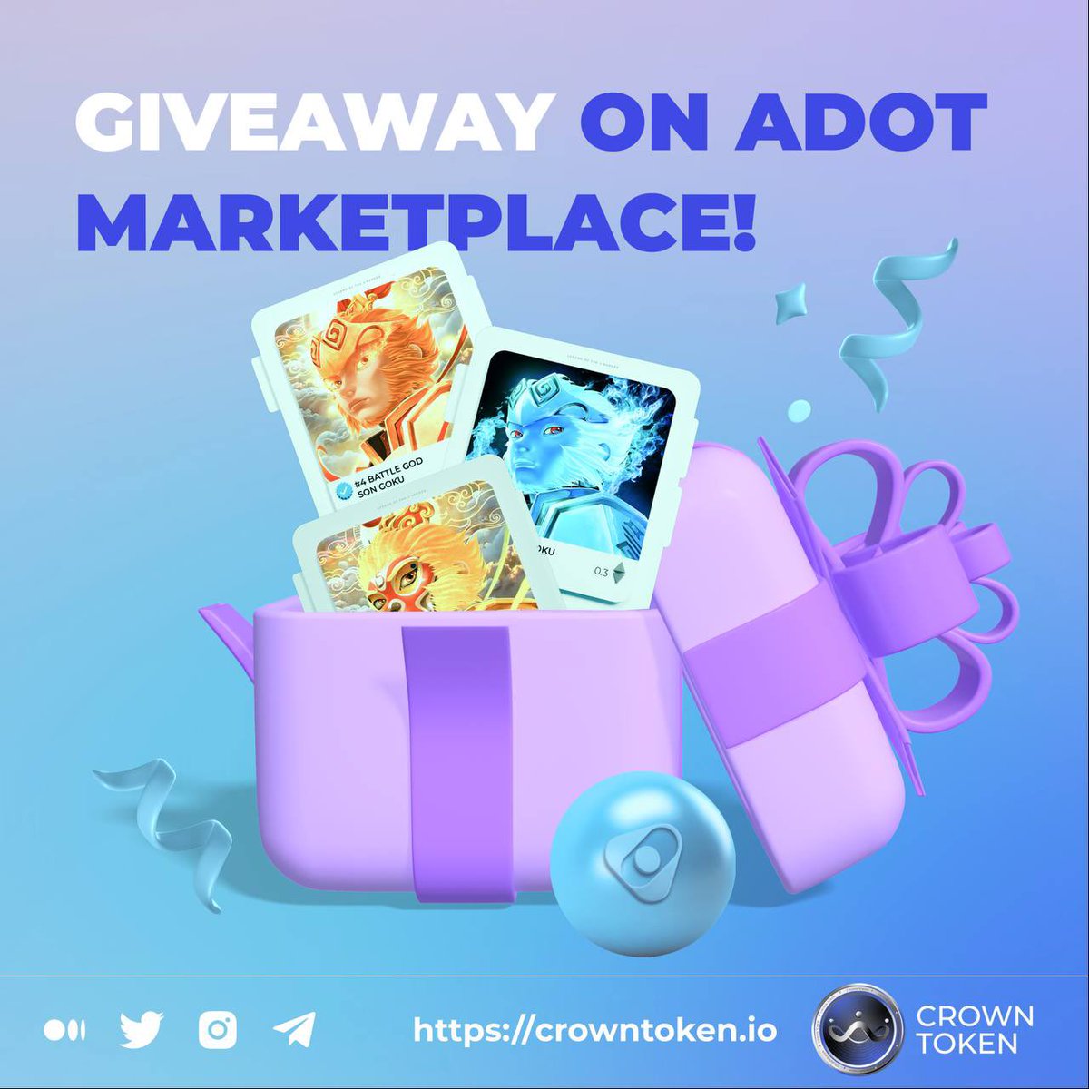 🎉GIVEAWAY ALERT 🎉
We're excited to announce that $CROWN is giving away 3 #NFTs from our LEGEND OF THE 2 HEROES First limited NFTs collection! That's right, you heard it correctly! 
To participate, all you have to do is👇
t.me/CROWNTokenNewR…
and follow the steps!
#CROWNToken