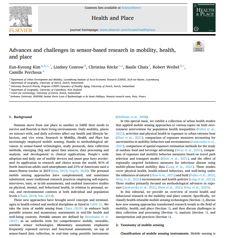 LISER's Dept. of Urban Development and Mobility (@liser_udm) on Twitter photo 🆕 #OpenAccess article in the journal: Health and Place
📖 "Advances and challenges in sensor-based research in #mobility, #health, and place"
✍️Co-authored by <a href="/EK_geog/">Eun-Kyeong Kim</a>, @LindseyConrow, @RoeckeChristina, Basile Chaix, Robert Weibel & <a href="/CPerchoux/">Camille Perchoux</a>
🔗doi.org/10.1016/j.heal… 🆕 #OpenAccess article in the journal: Health and Place
📖 "Advances and challenges in sensor-based research in #mobility, #health, and place"
✍️Co-authored by <a href="/EK_geog/">Eun-Kyeong Kim</a>, @LindseyConrow, @RoeckeChristina, Basile Chaix, Robert Weibel & <a href="/CPerchoux/">Camille Perchoux</a>
🔗doi.org/10.1016/j.heal…