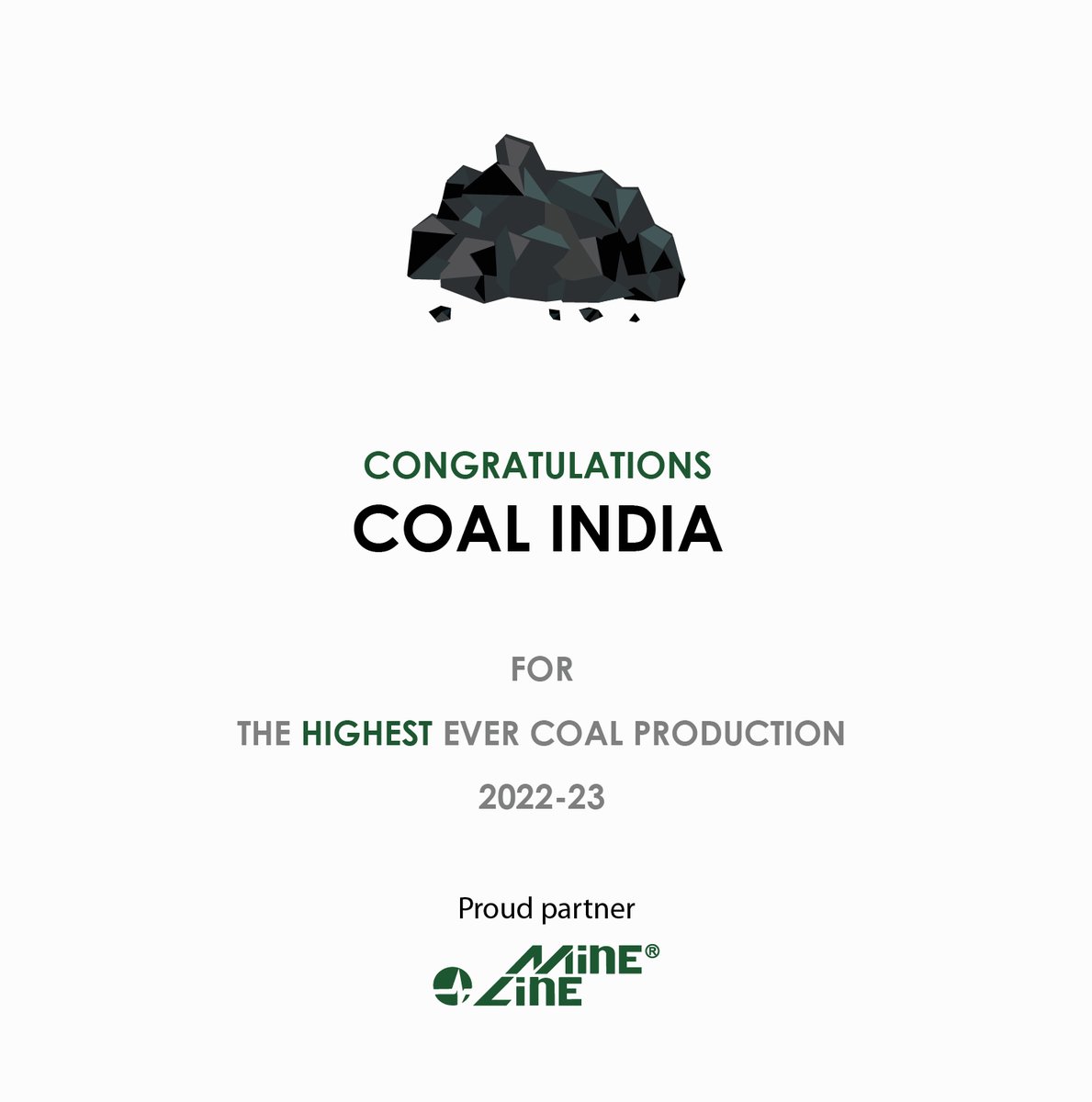 minelinepvtltd's tweet photo. We congratulate Coal India for this historic achievement for the highest ever coal production. More than 892 MT of coal produced in FY 2022-23. We are proud partner of this success story.
.
.
.
.
#coalmining #mining #coal #coalminer #mininglife #miner #mine #industry https://t.co/n2RycseUtG