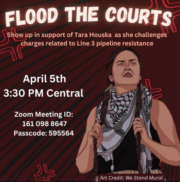 Ojibwe water protector Tara Houska will be in court today at 3:30 pm Central (4:30 pm ET) for resisting the Canadian Line 3 tar sands export pipeline in Minnesota. You can be there via zoomgov.com/j/1610988647 (and the ID and passcode noted below). #DropTheCharges #WaterProtectors