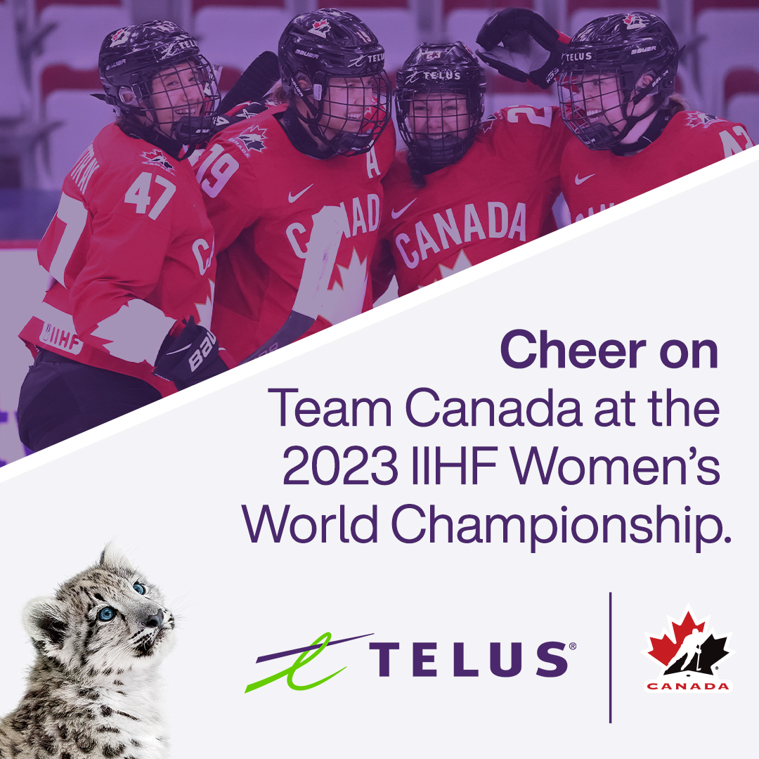 TELUS's tweet photo. The puck drops today at the @IIHFHockey #WomensWorlds in Brampton. Join us in rooting for Team Canada as they hit the ice in pursuit of gold for the third year in a row. https://t.co/PcM7MBnXYQ